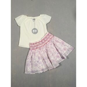 Charabia Paris Girls White Blouse and Floral Skirt Set Size 2 Made In France NEW